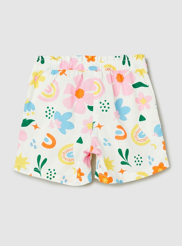 Girls Printed Paperbag Waist Shorts