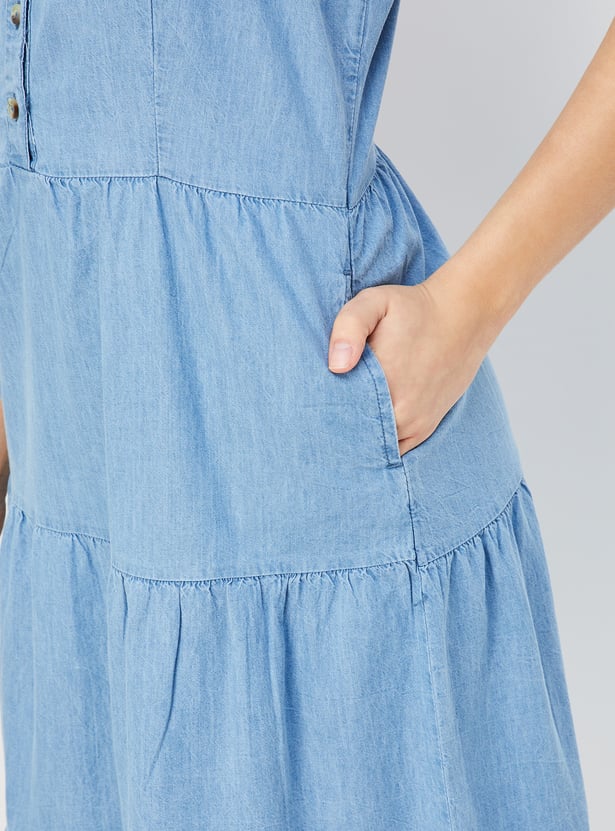 Women Pinafore Denim Dress with T-shirt