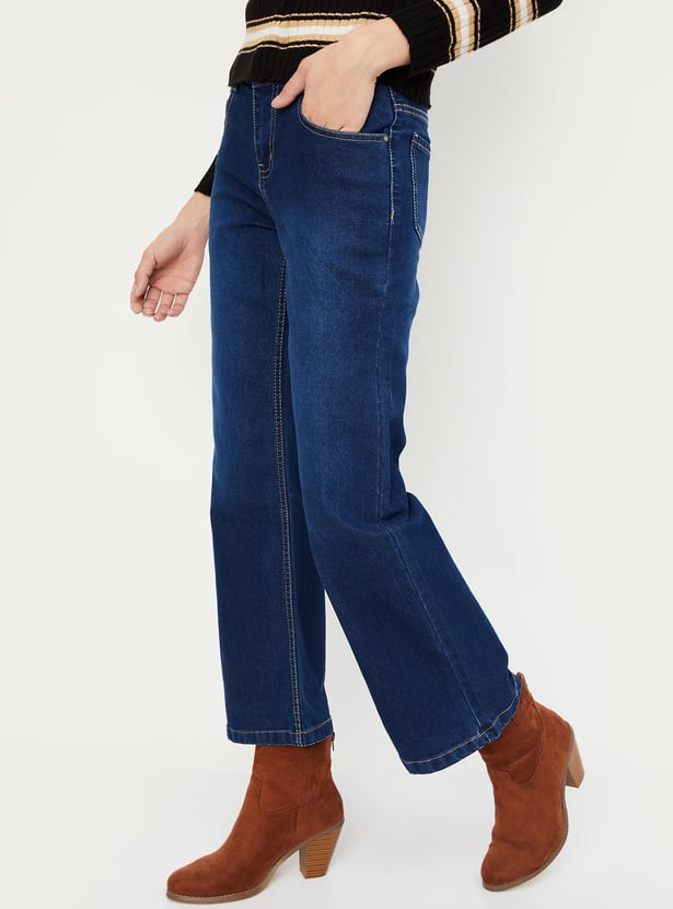 Women Washed Kick Flare Jeans