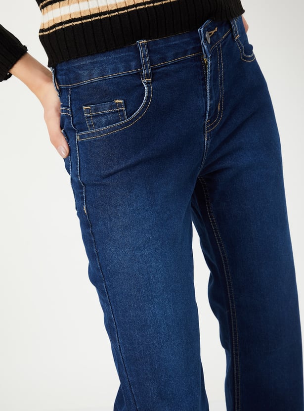 Women Washed Kick Flare Jeans