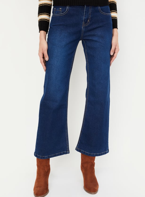 Women Washed Kick Flare Jeans