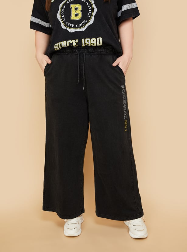 Women Solid Wide Leg Sports Track Pants