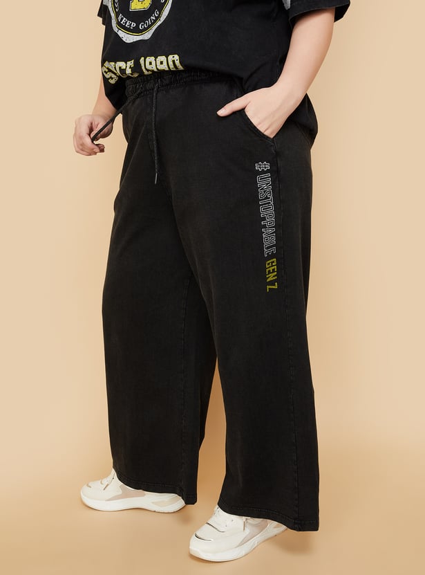 Women Solid Wide Leg Sports Track Pants