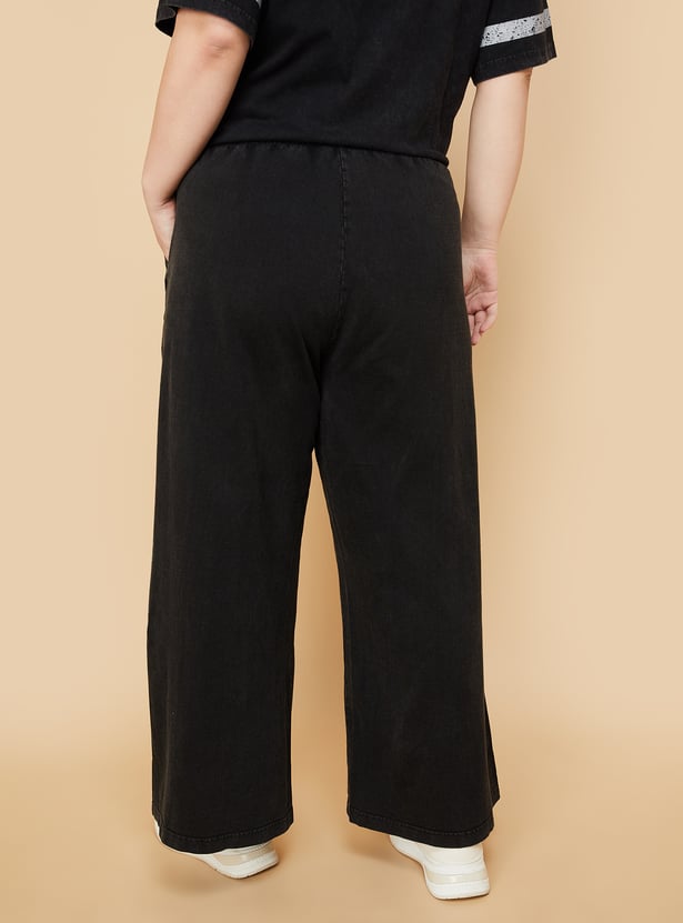 Women Solid Wide Leg Sports Track Pants