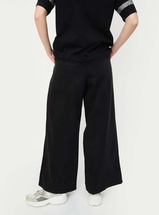 Women Solid Wide Leg Sports Track Pants