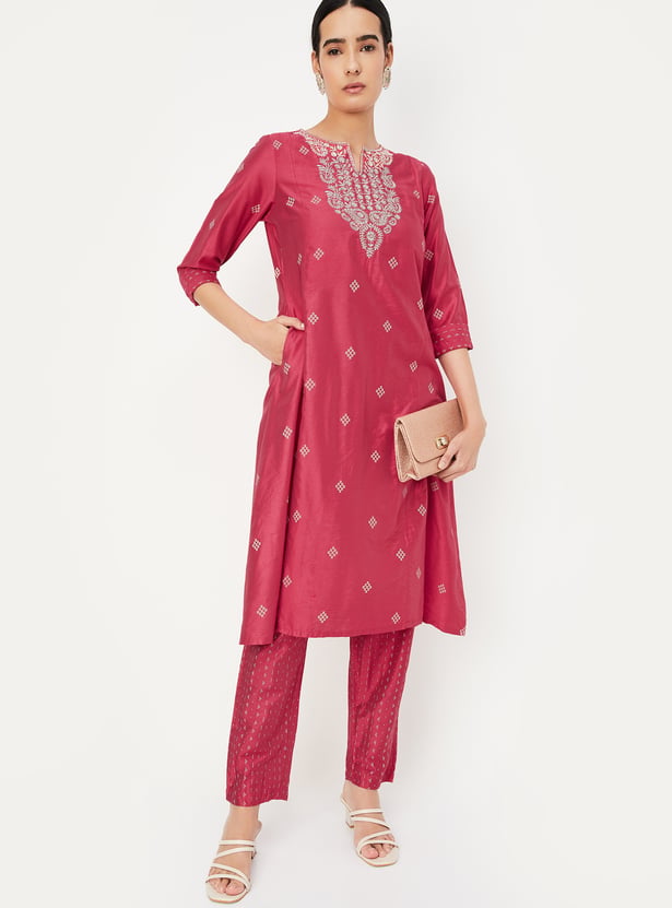 Magenta High Low Kalidar With Printed Pants main image 1
