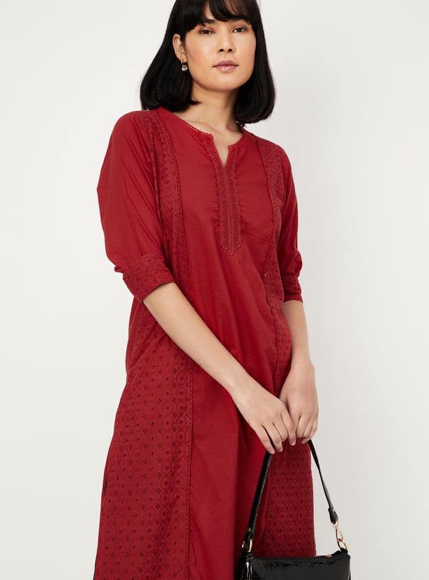 Women Schiffli Straight Kurta