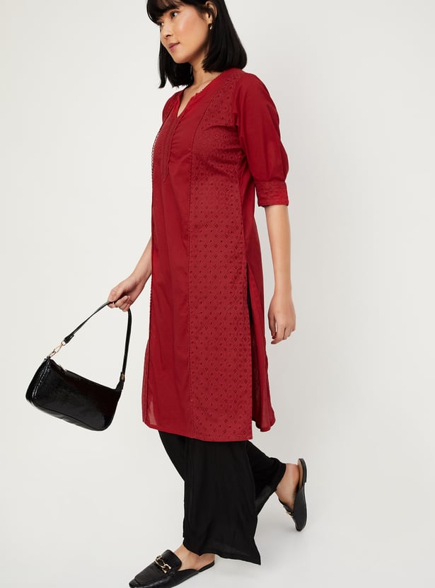 Women Schiffli Straight Kurta