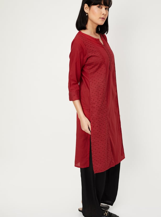 Women Schiffli Straight Kurta