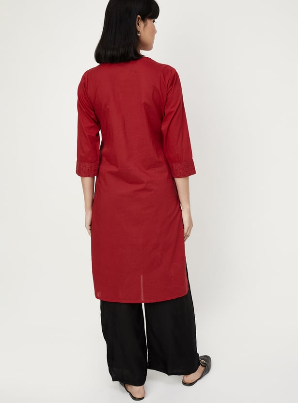 Women Schiffli Straight Kurta