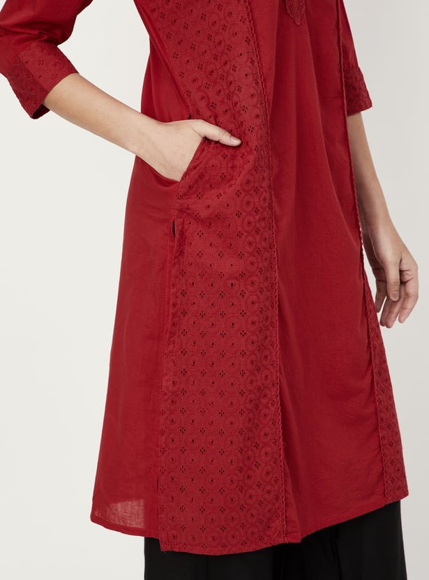 Women Schiffli Straight Kurta