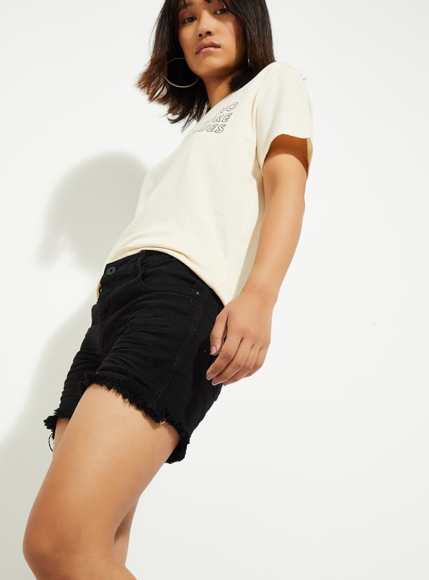 URB_N Women Solid Denim Shorts