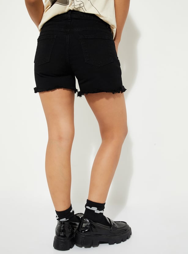 URB_N Women Solid Denim Shorts