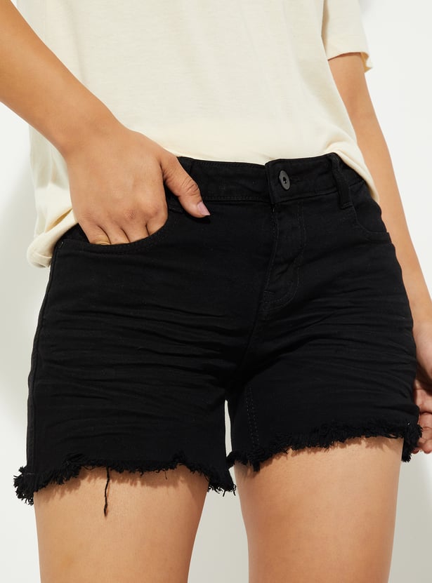 URB_N Women Solid Denim Shorts