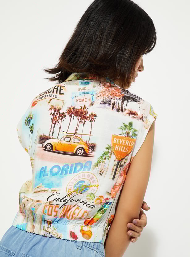 URB_N Women Printed Knotted Hem Shirt