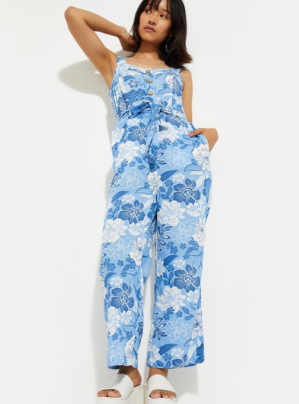URB_N Women Floral Print Sleeveless Jumpsuit