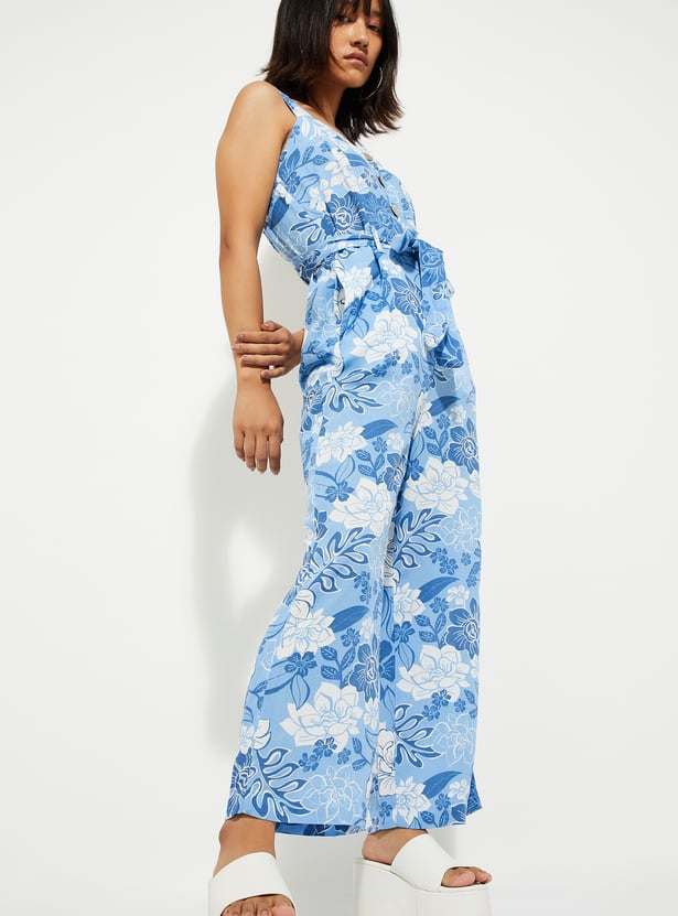 URB_N Women Floral Print Sleeveless Jumpsuit