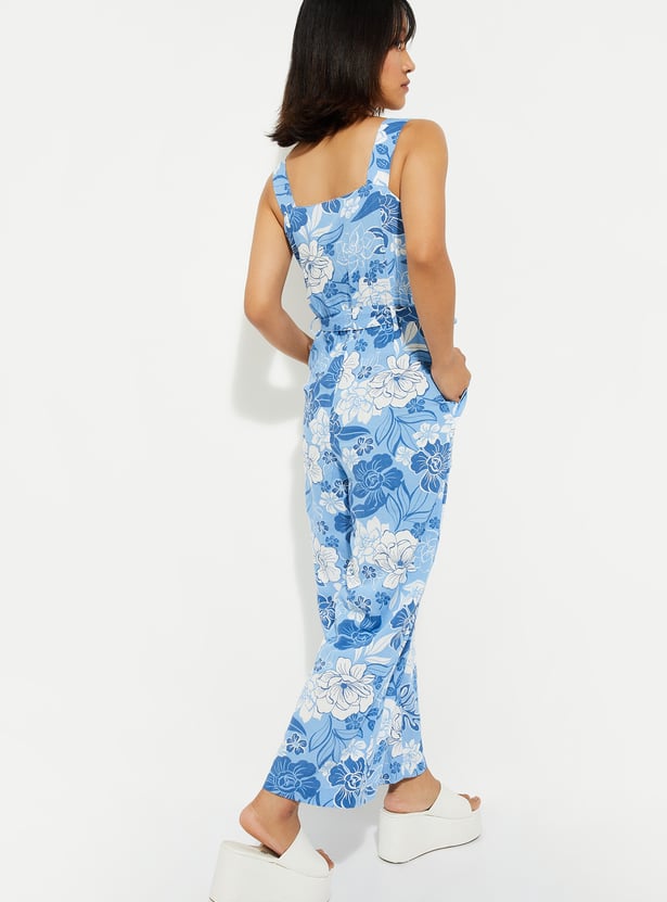 URB_N Women Floral Print Sleeveless Jumpsuit