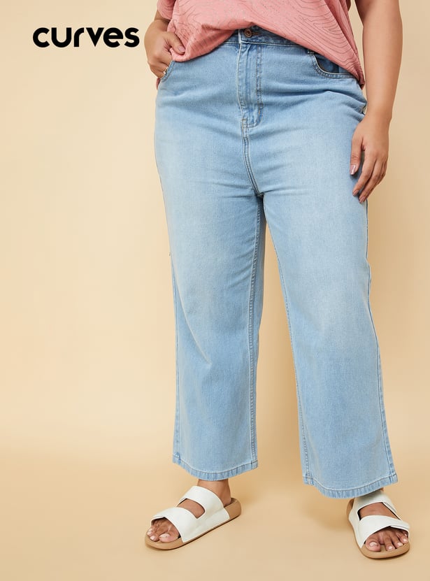 Women Washed Wide Leg Jeans