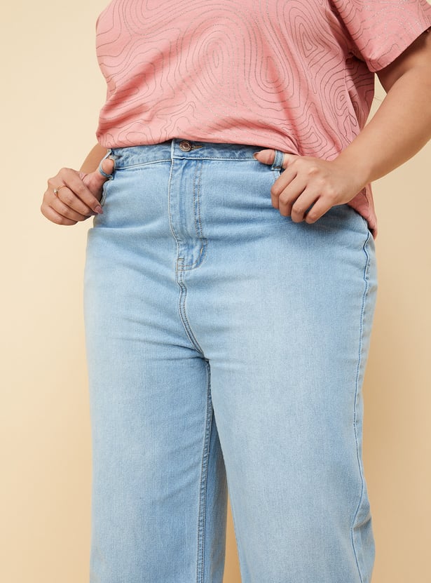 Women Washed Wide Leg Jeans