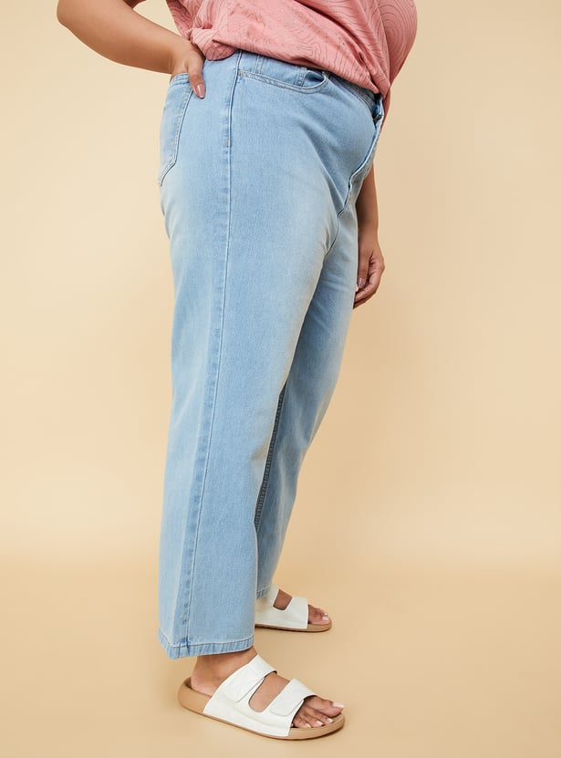 Women Washed Wide Leg Jeans
