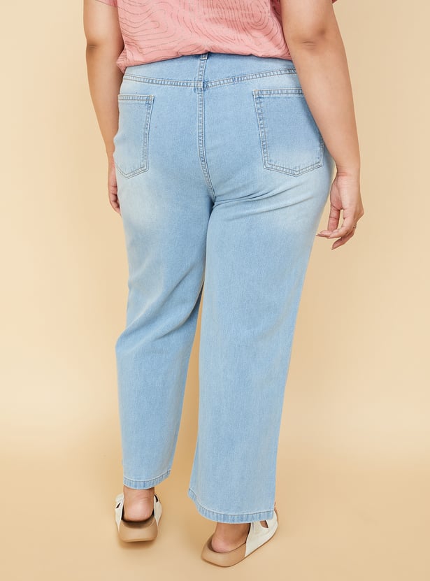 Women Washed Wide Leg Jeans
