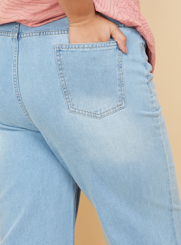 Women Washed Wide Leg Jeans