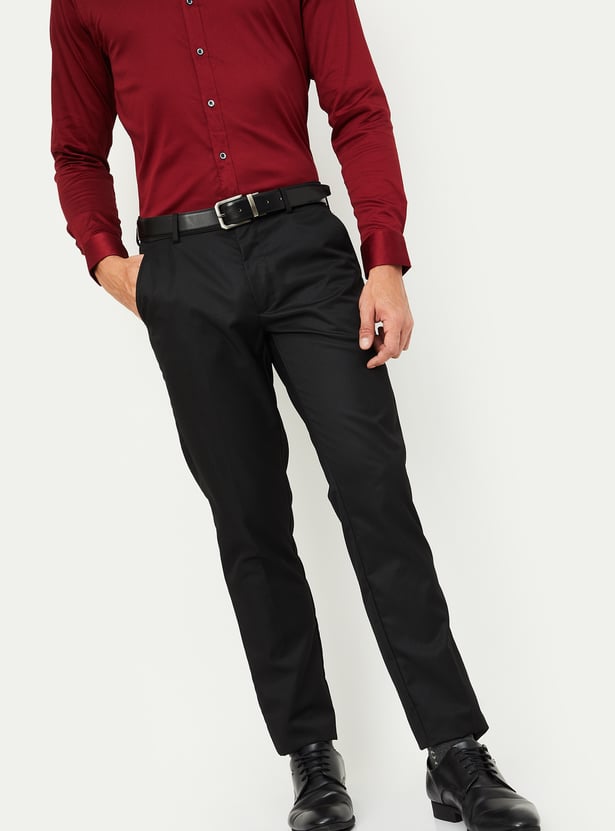 Men Slim Fit Solid Formal Trousers