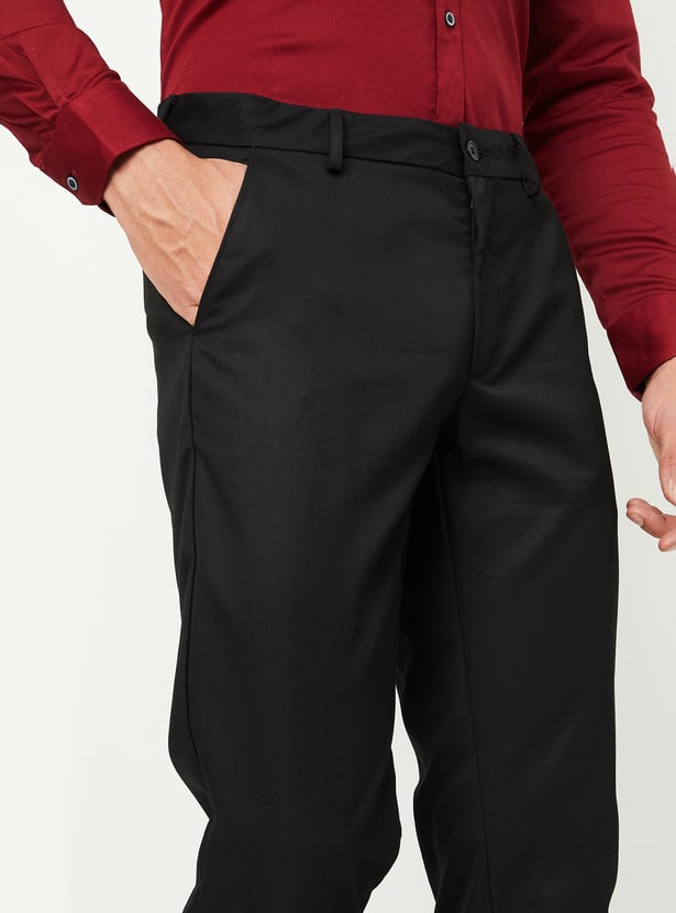 Men Slim Fit Solid Formal Trousers