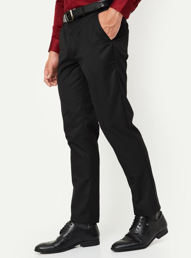 Men Slim Fit Solid Formal Trousers