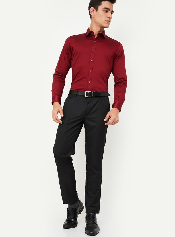 Men Slim Fit Solid Formal Trousers