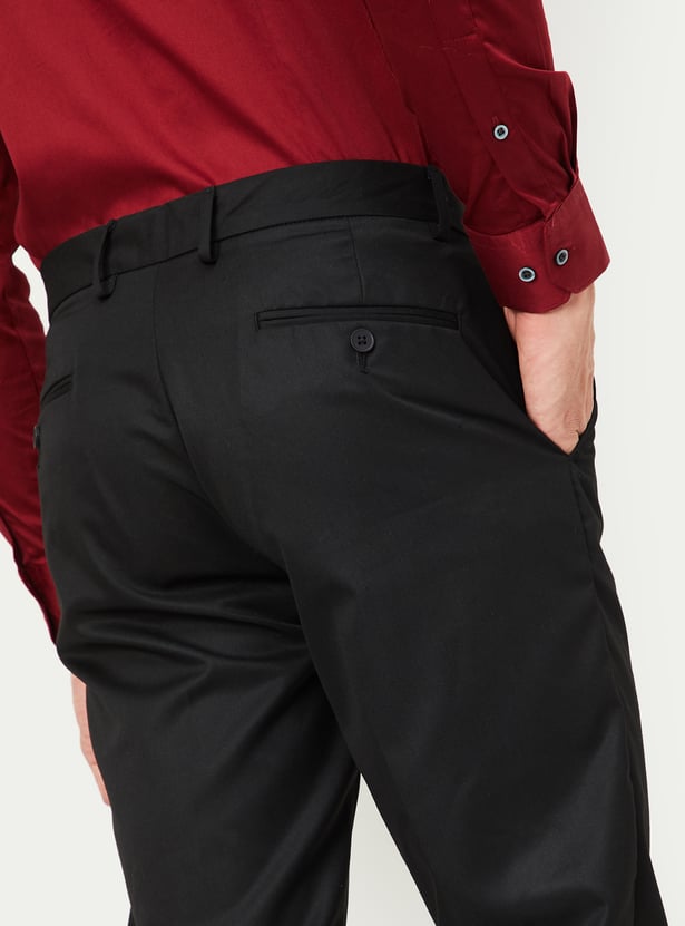 Men Slim Fit Solid Formal Trousers