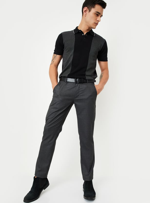 Men Slim Fit Solid Formal Trousers