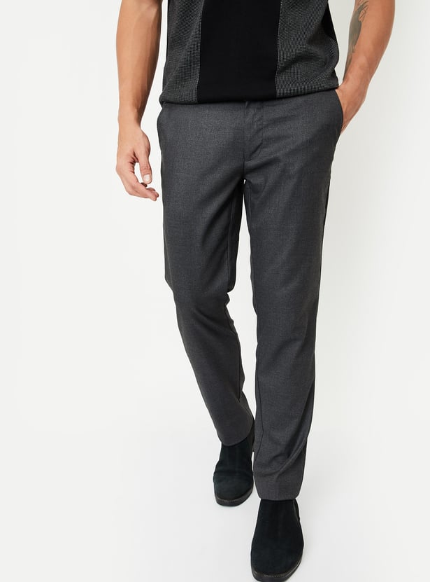 Men Slim Fit Solid Formal Trousers