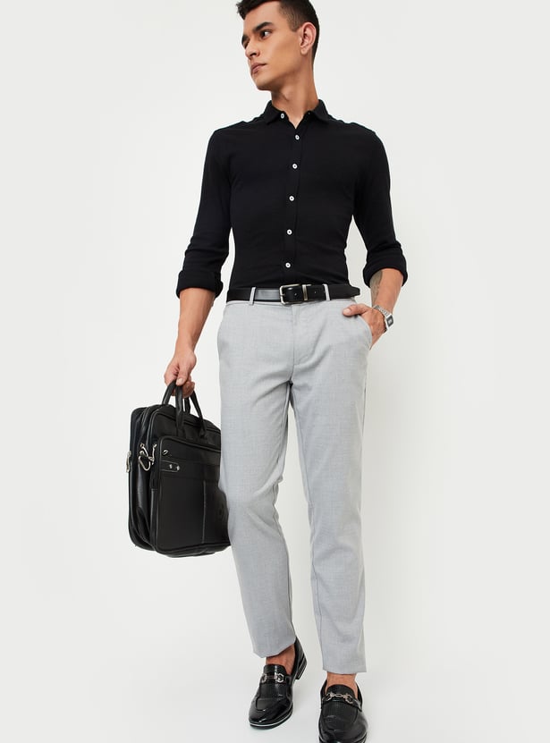 Men Slim Fit Solid Formal Trousers