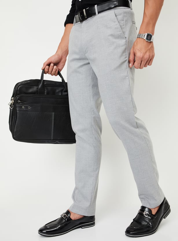 Men Slim Fit Solid Formal Trousers