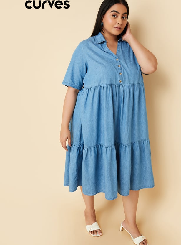 Women Denim Tiered Dress