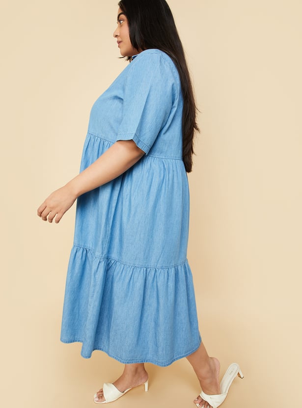 Women Denim Tiered Dress