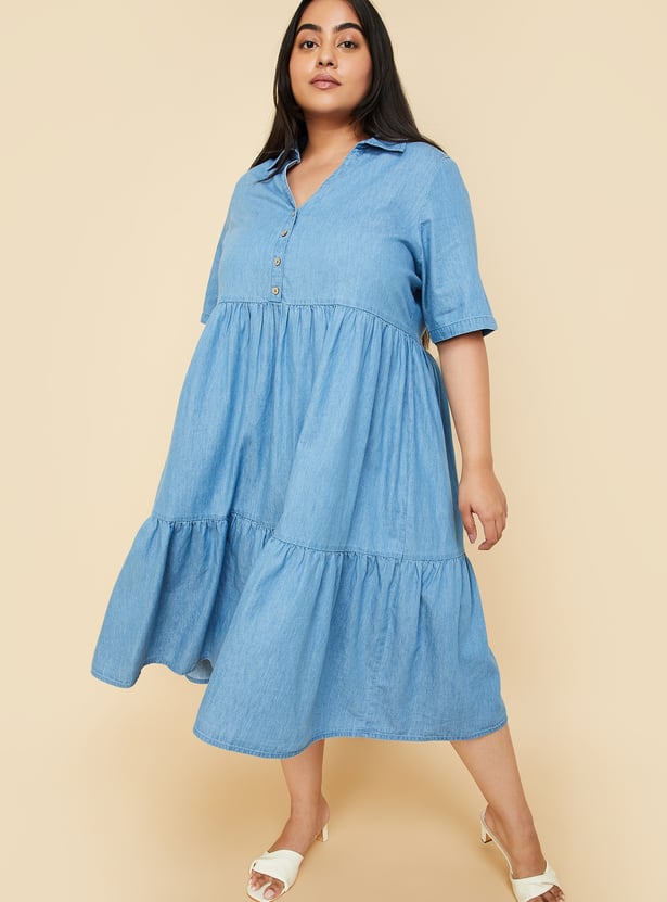 Women Denim Tiered Dress