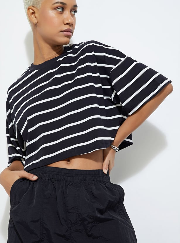 URB_N Women Boxy Fit Striped T-shirt