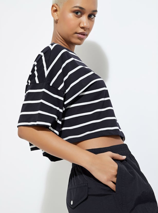 URB_N Women Boxy Fit Striped T-shirt