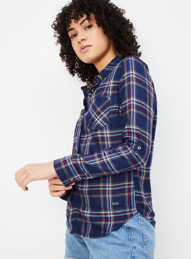 Women Tartan Checked Yarn Dyed Shirt