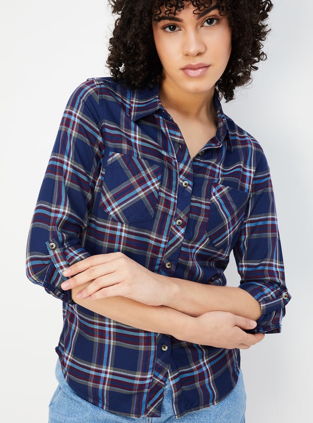 Women Tartan Checked Yarn Dyed Shirt