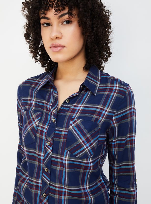 Women Tartan Checked Yarn Dyed Shirt