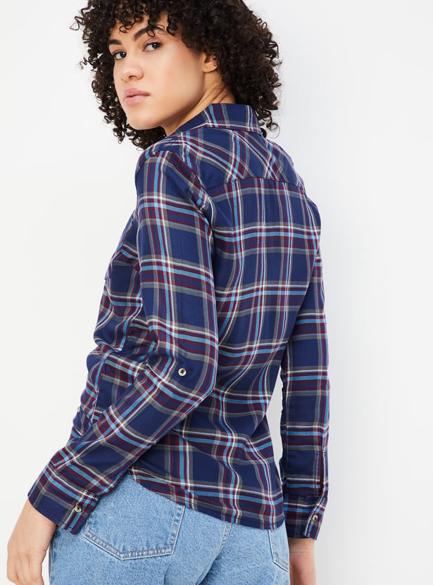 Women Tartan Checked Yarn Dyed Shirt