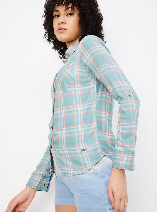 Women Tartan Checked Yarn Dyed Shirt