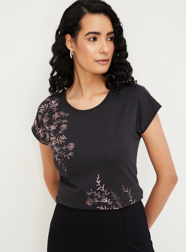 Women Metallic Printed T-shirt