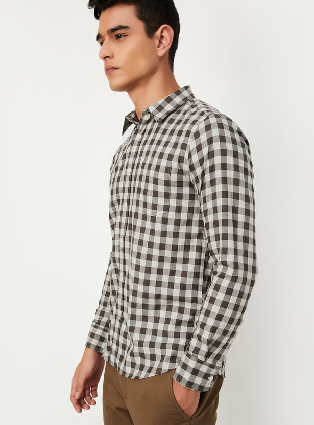 Men's Multi Comfort Slim Fit Gingham Checked Cotton Casual Shirt
