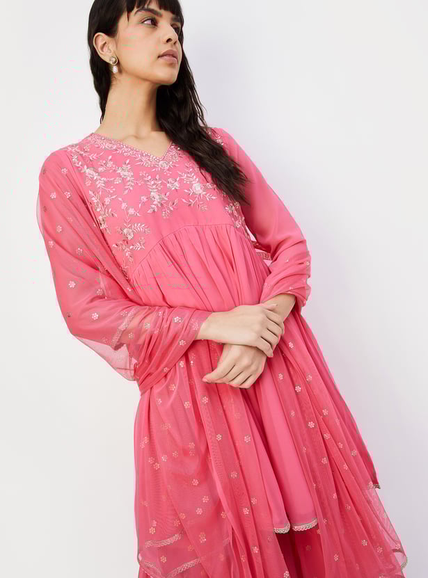 Women Embroidered Flared Kurta Set