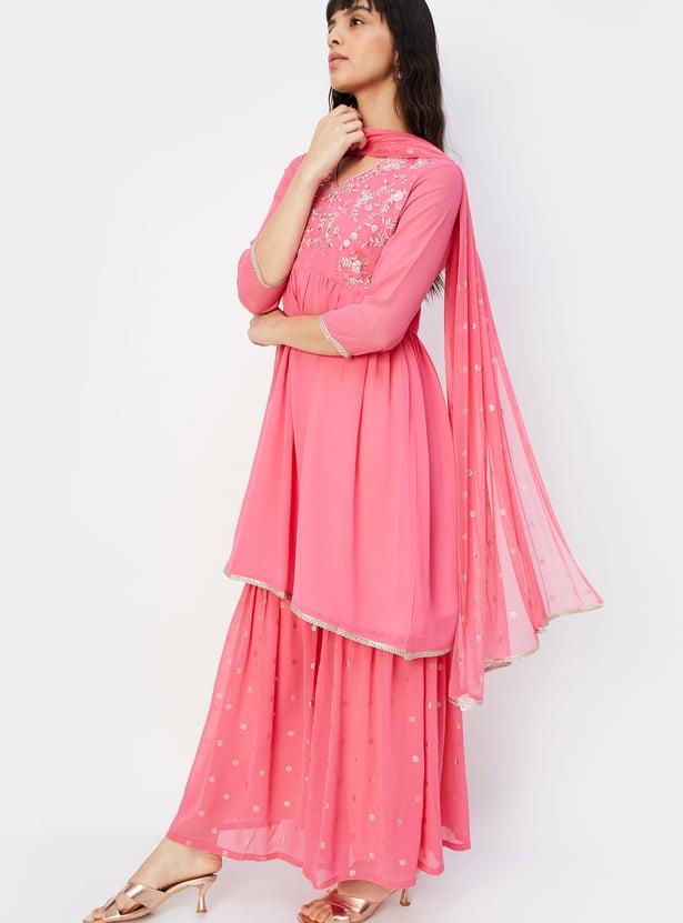 Women Embroidered Flared Kurta Set